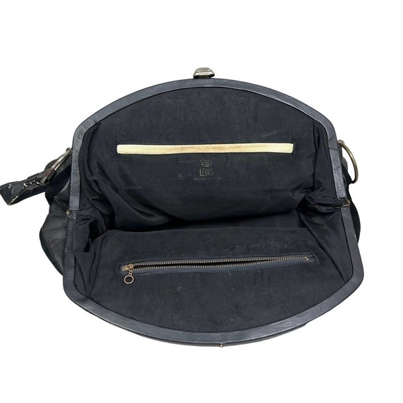 *Crown Lewis Black Suede‎ Leather Shoulder Purse Clasp Closure Line Pocket VTG - Picture 7 of 7